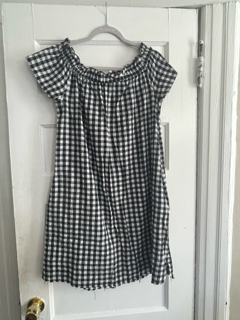 SOLD 
Black & White Gingham Off-Shoulder Minidress
